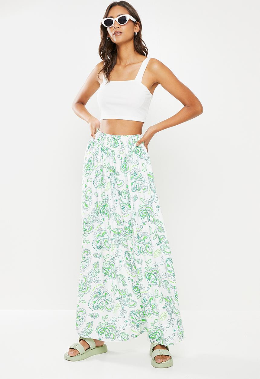 Glamorous - Voluminous maxi skirt - white & green 