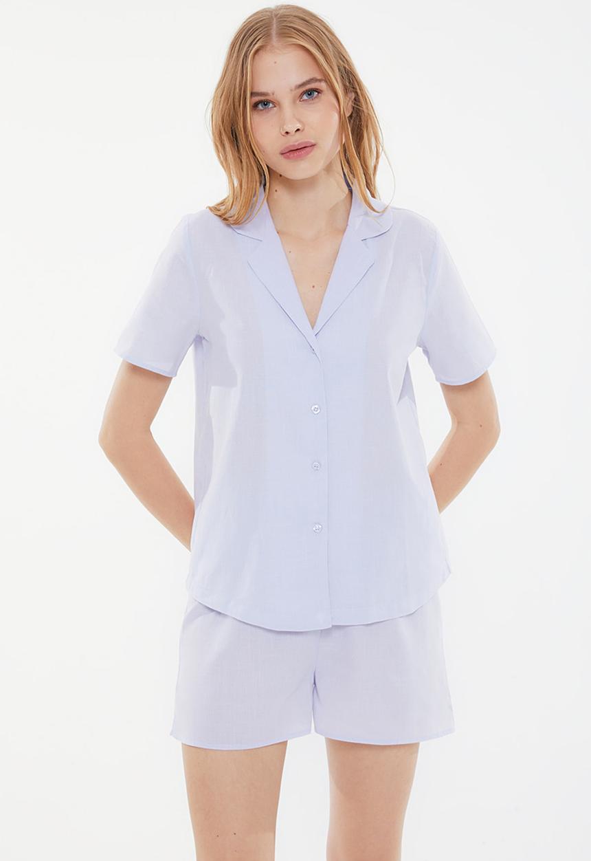 Trendyol - Collar detailed pyjamas set - light blue