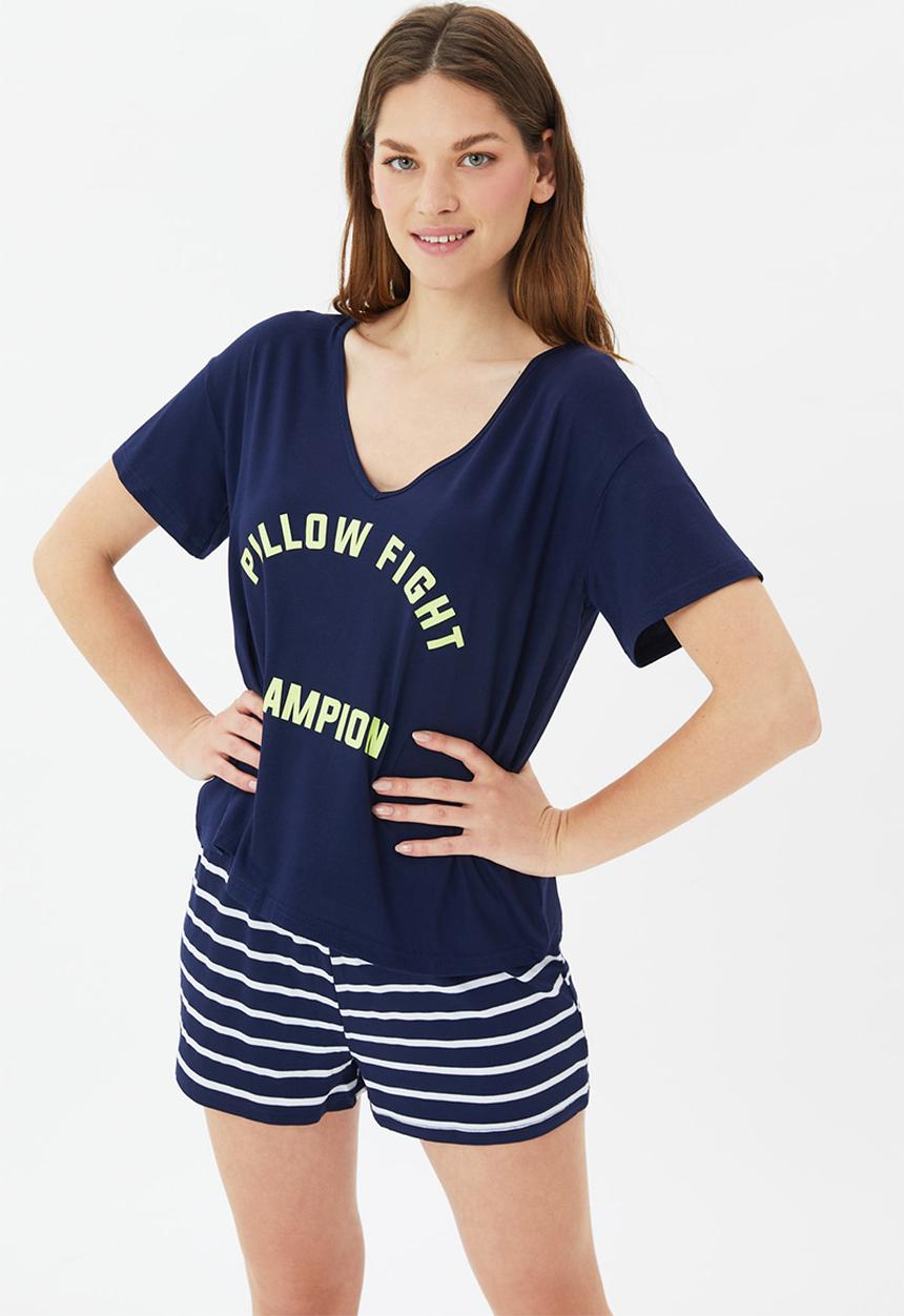 Trendyol - Printed knitted pyjamas set - navy