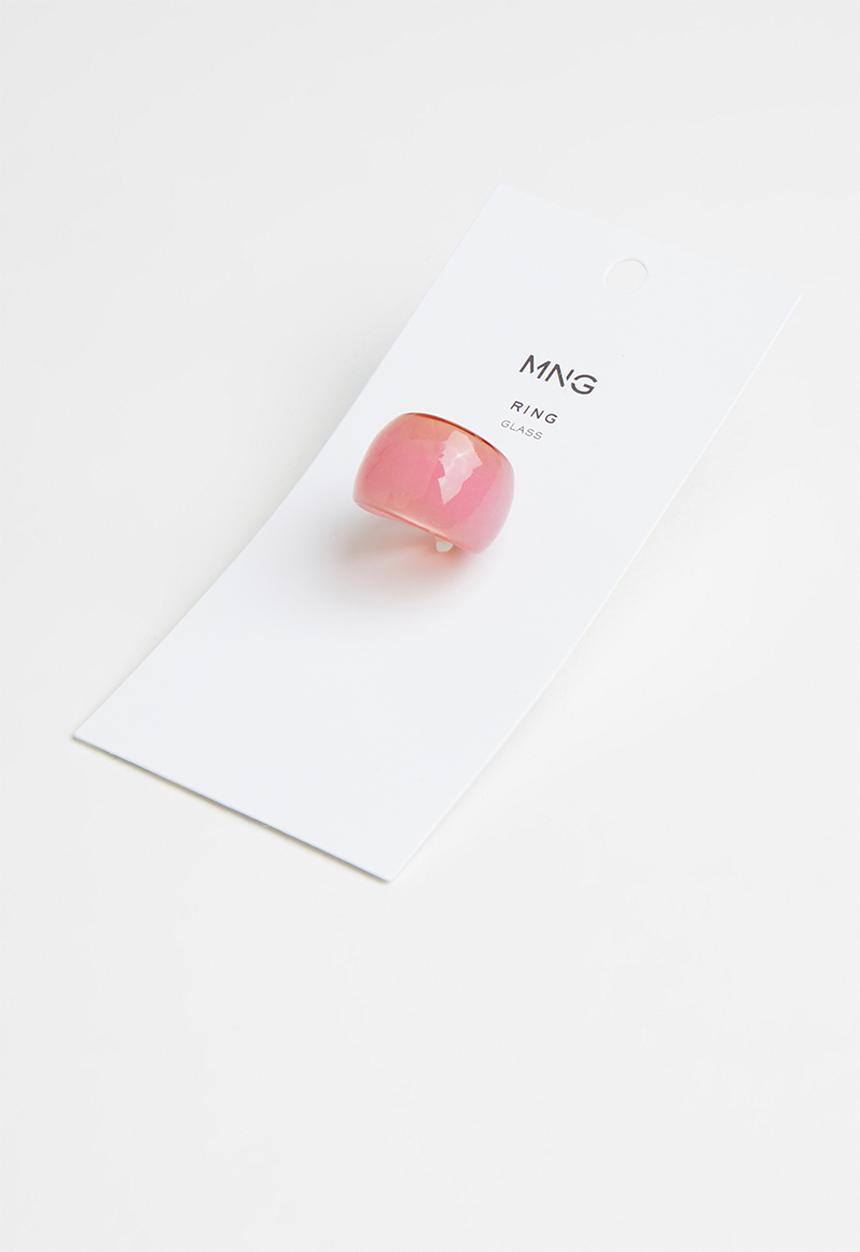 MANGO - Big crystal ring - pastel pink