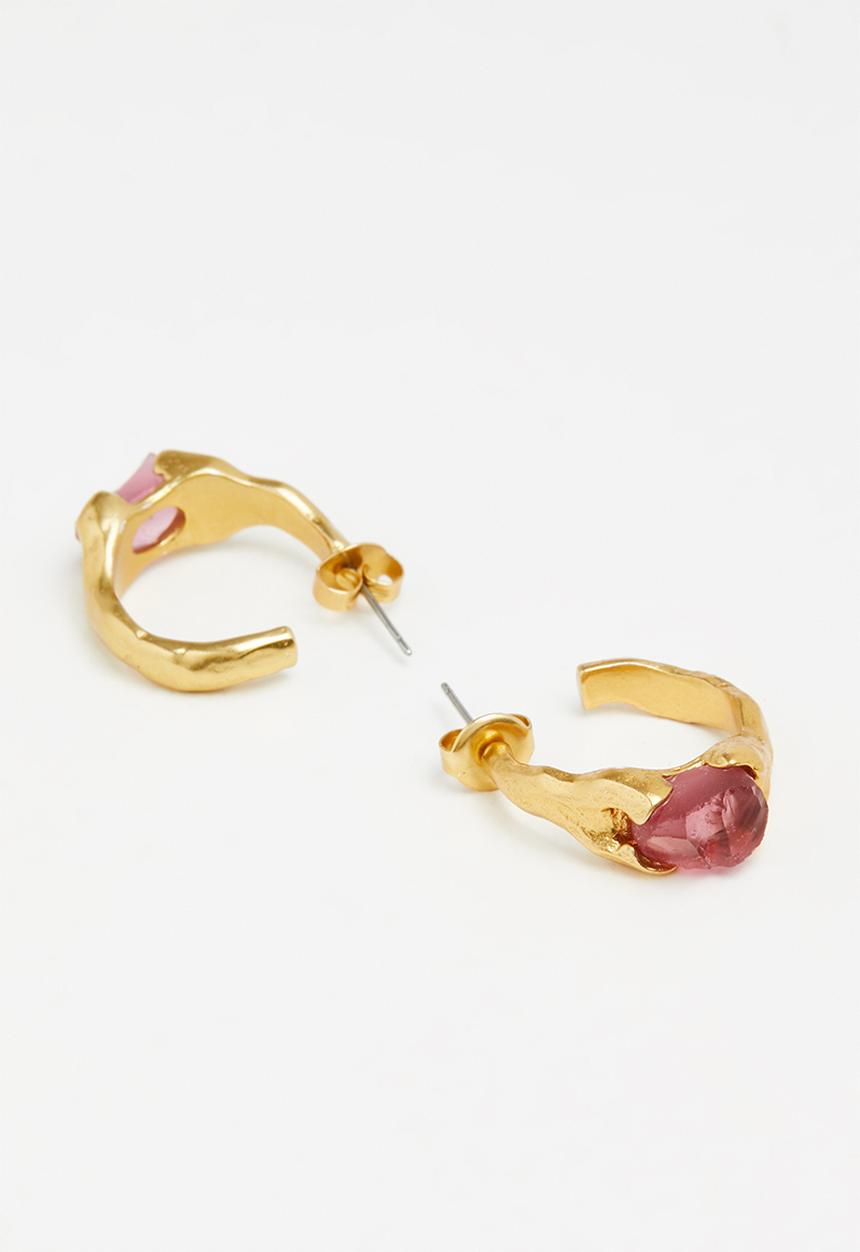 MANGO - Crystals asymmetric earrings - gold