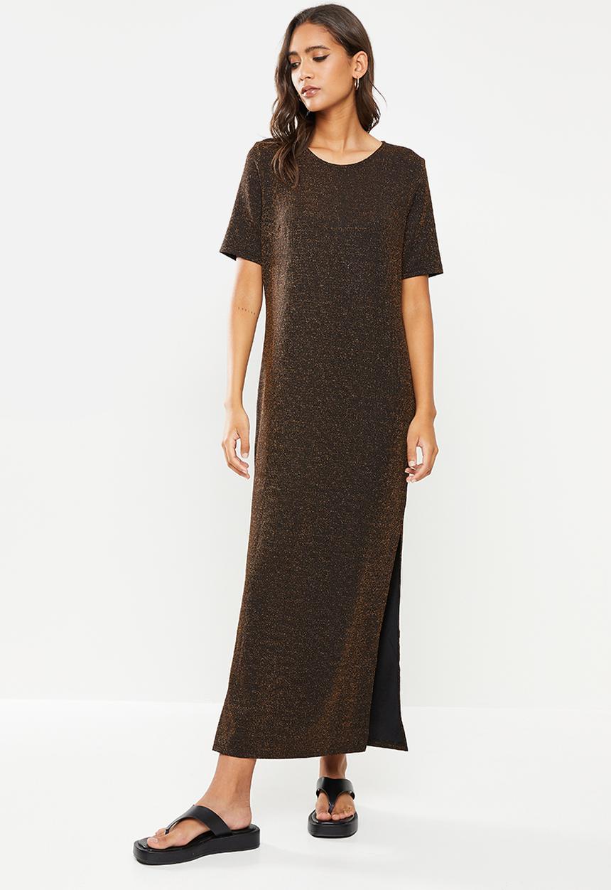 Glamorous - Lurex side slit dress- bronze