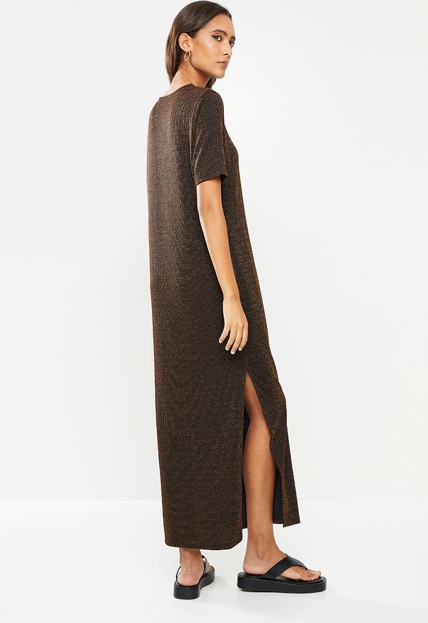 Glamorous - Lurex side slit dress- bronze