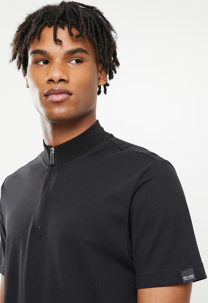 Only & Sons - Virl life quarter zip mock neck tee - black