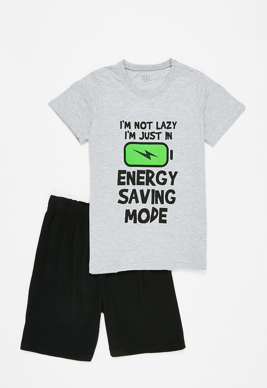 Pop Candy - Tee & shorts pj set - grey & black