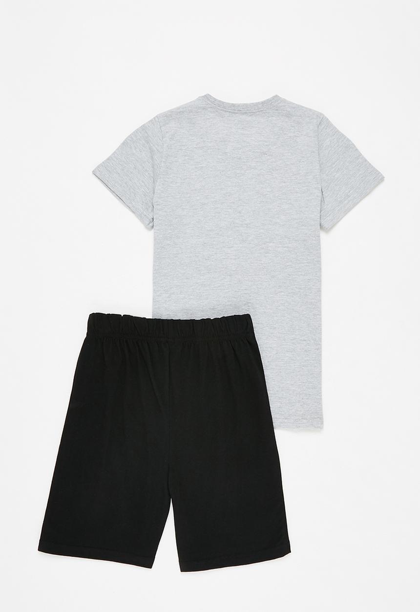 Pop Candy - Tee & shorts pj set - grey & black