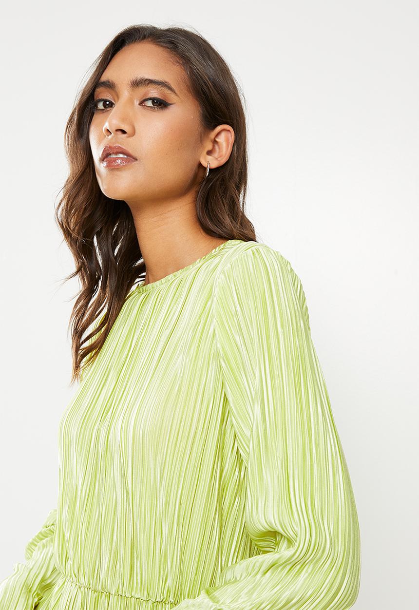 Glamorous - Long sleeve plissee day dress - pistachio