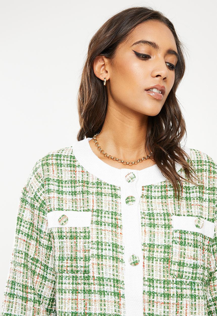 Glamorous - Tweed jacket - green & white