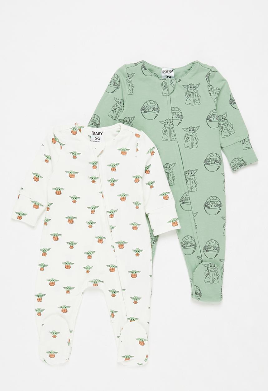 Cotton On - 2 pack long sleeve zip romper lcn - lcn luc grogu pod + floating grogu