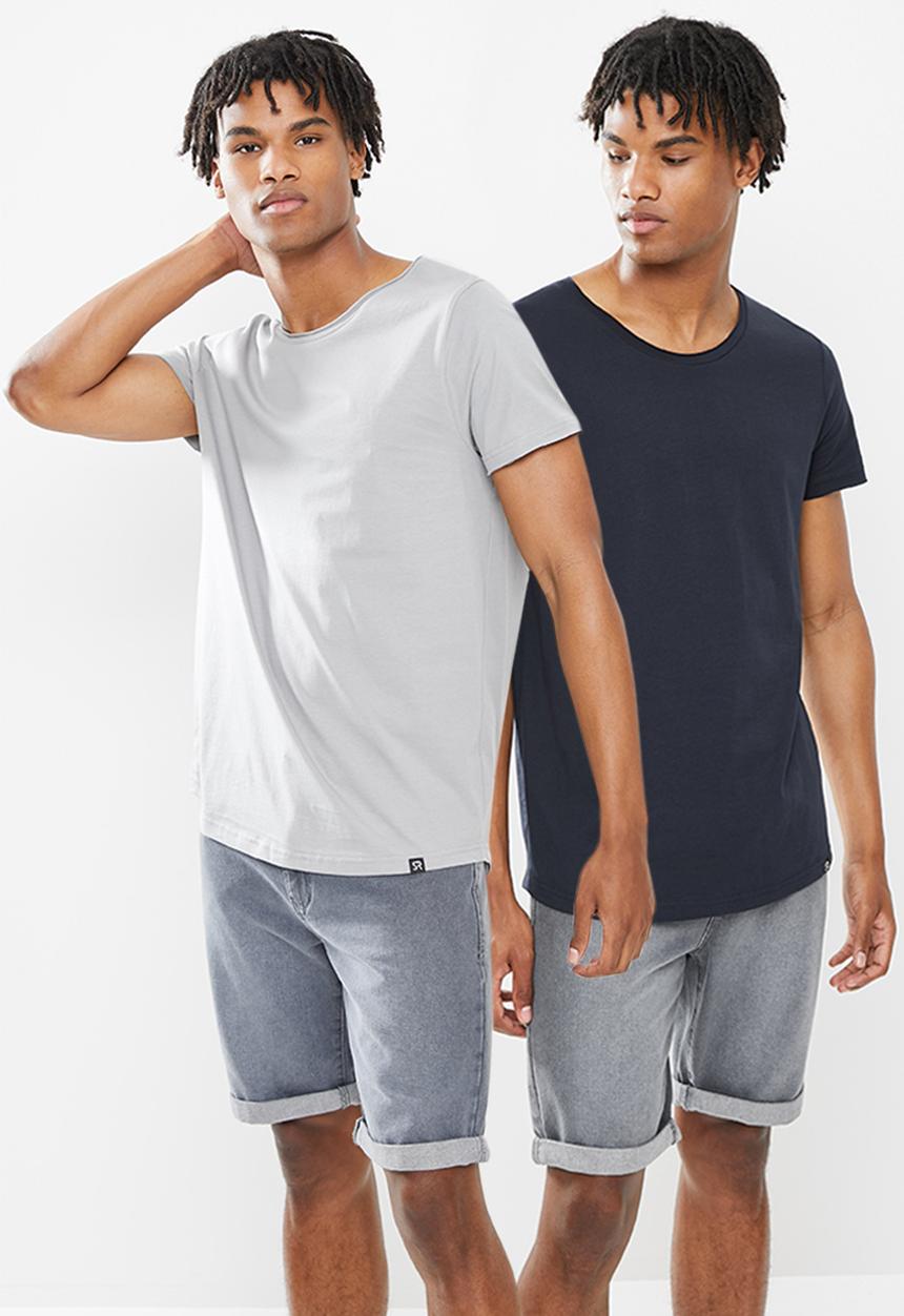 STYLE REPUBLIC - 2 Pack raw edge curved hem scoop neck tee - grey & navy
