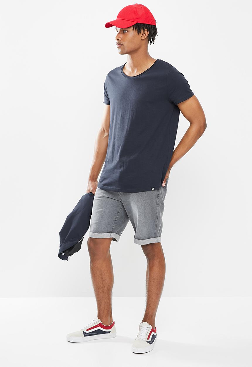 STYLE REPUBLIC - 2 Pack raw edge curved hem scoop neck tee - grey & navy
