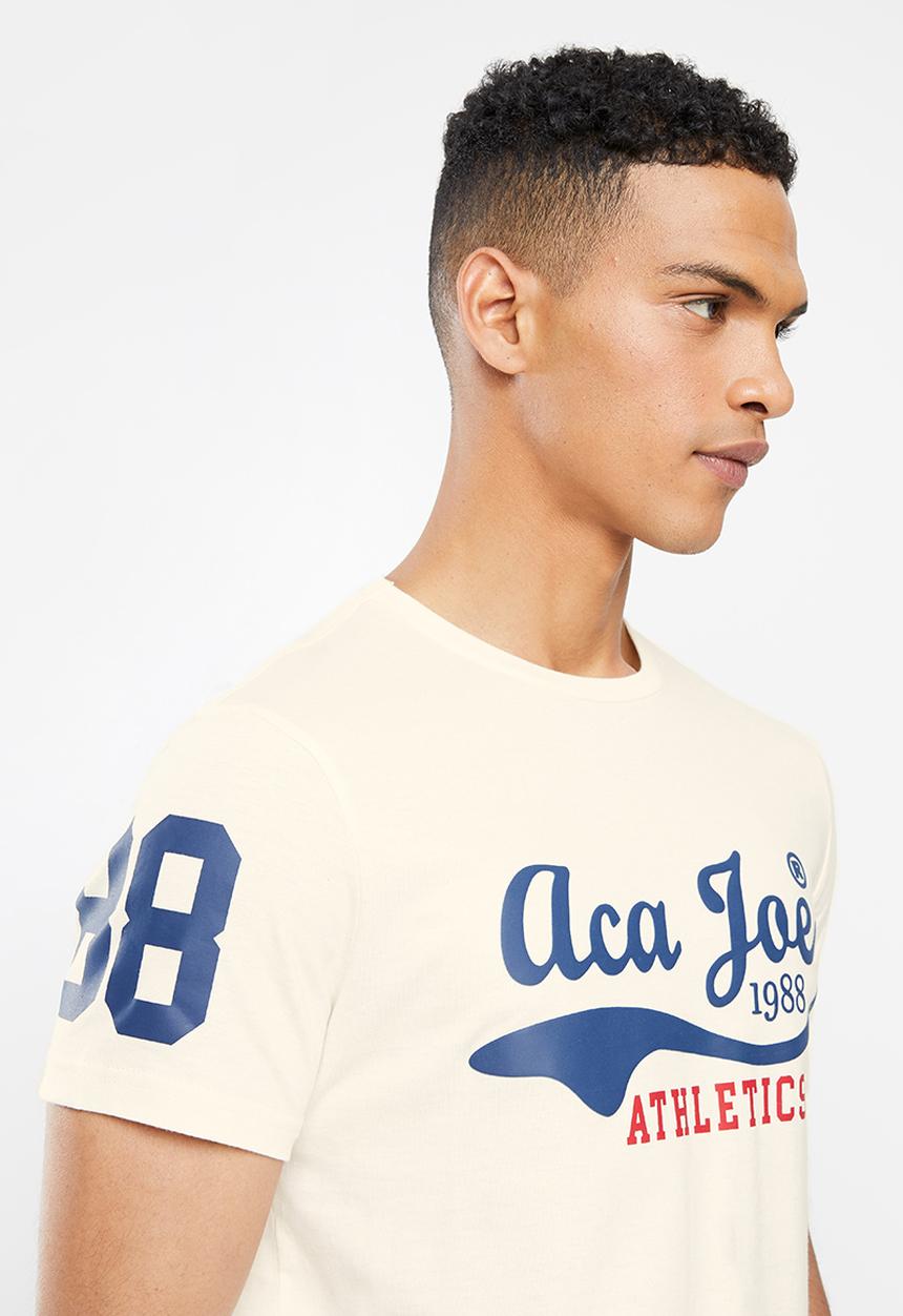 Aca Joe - High square flat print tee - cream 