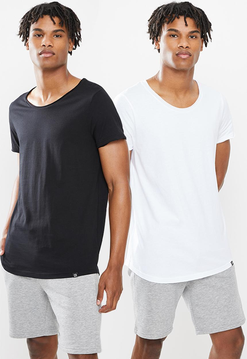 STYLE REPUBLIC - 2 Pack raw edge curved hem scoop neck tee - black & white