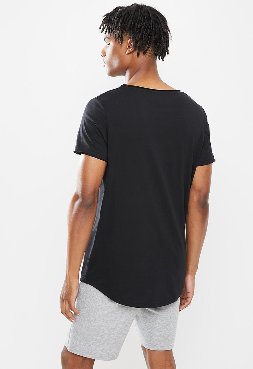 STYLE REPUBLIC - 2 Pack raw edge curved hem scoop neck tee - black & white