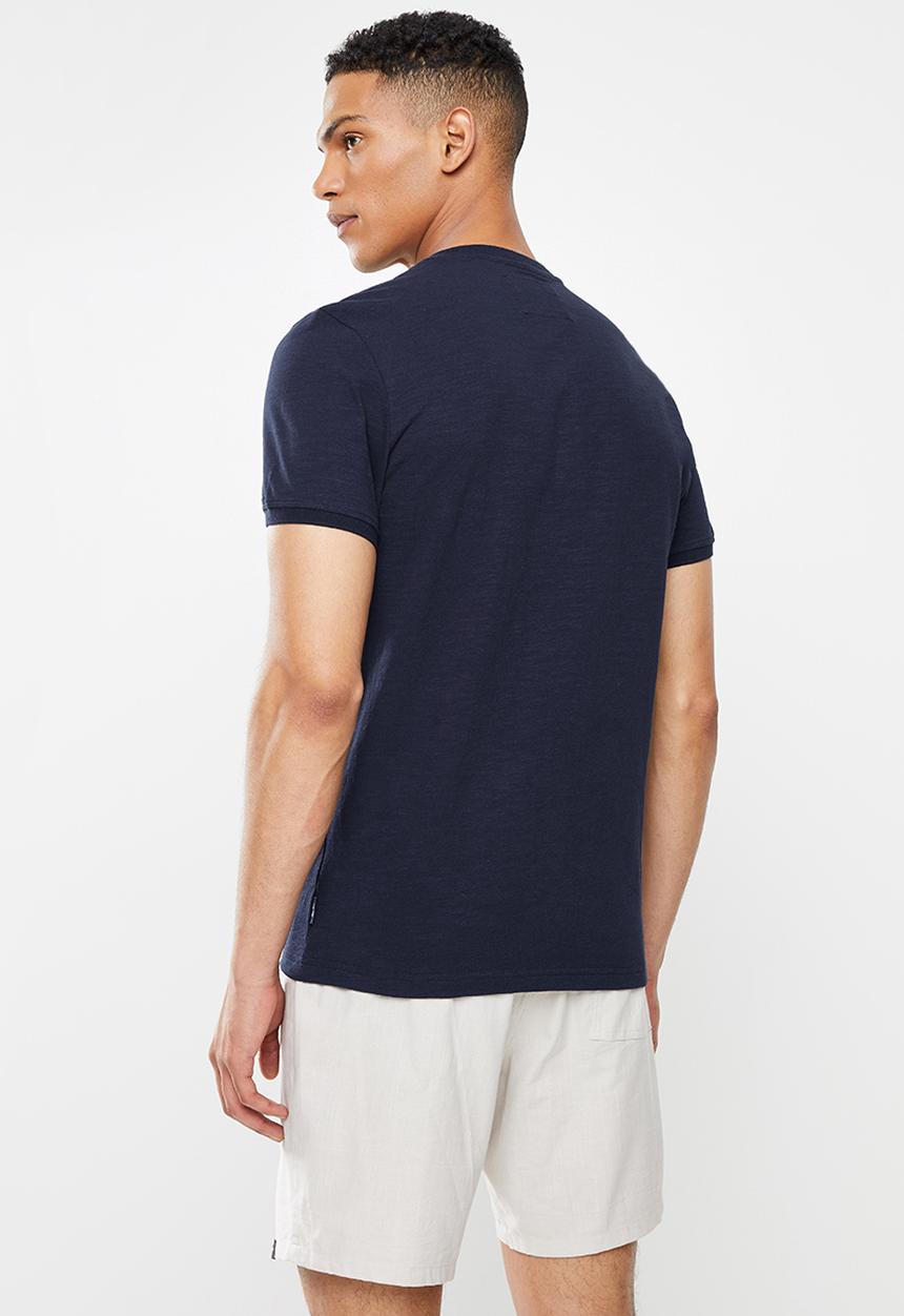 Aca Joe - Grandpa collar flock print henley - navy