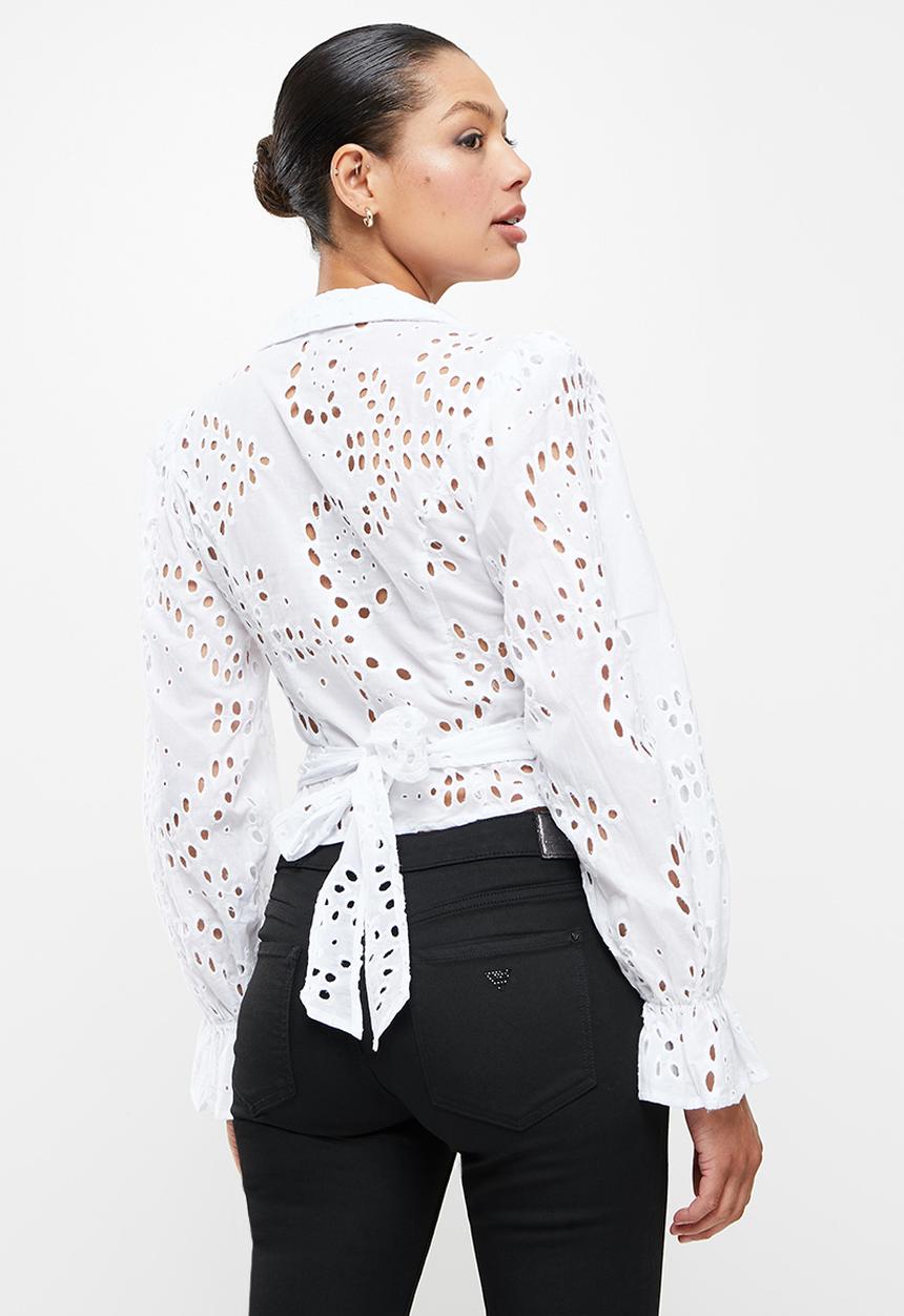GUESS - Anglaise wrap top - pure white