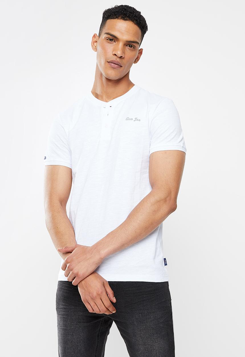 Aca Joe - Grandpa collar flock print henley - white