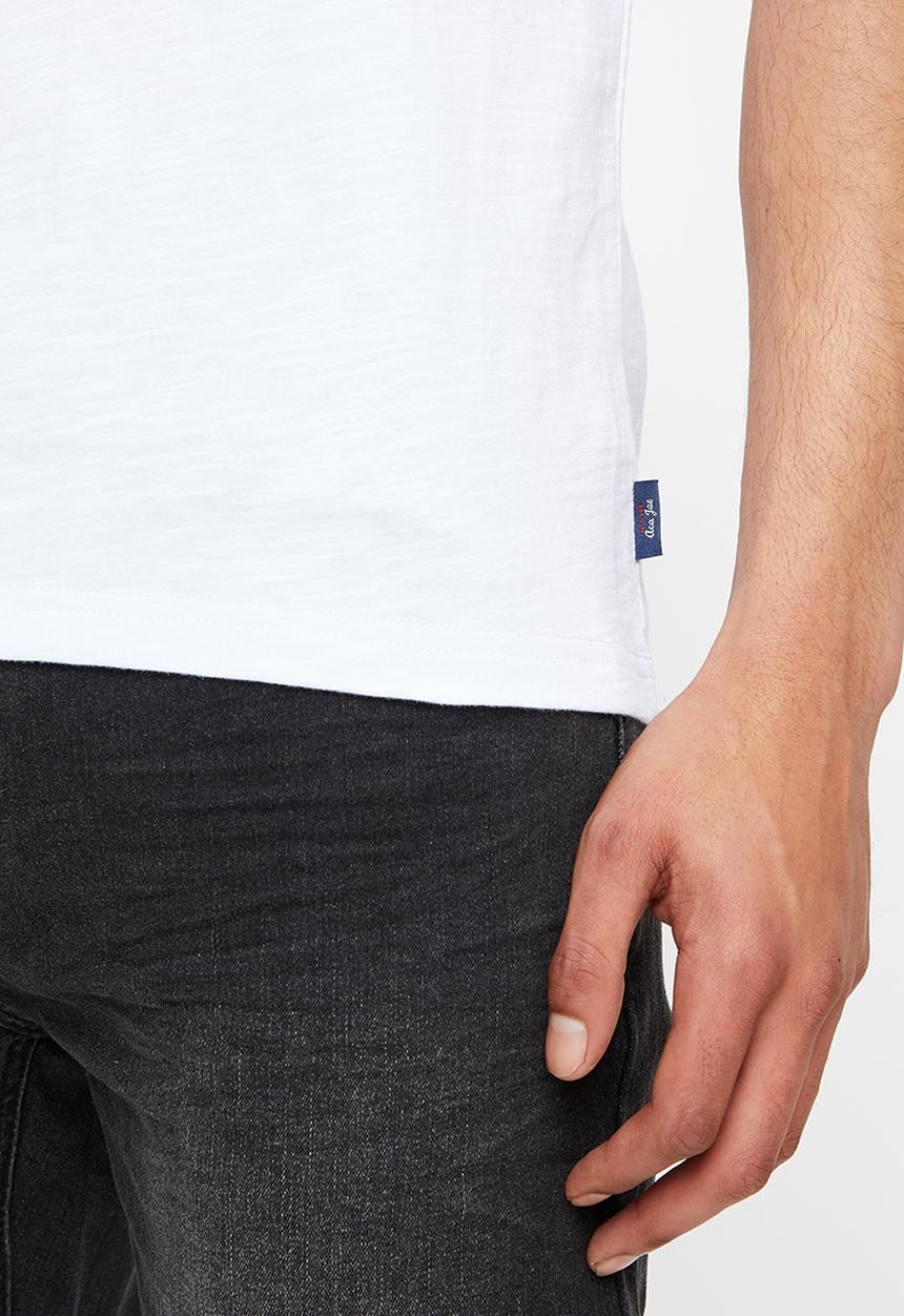 Aca Joe - Grandpa collar flock print henley - white