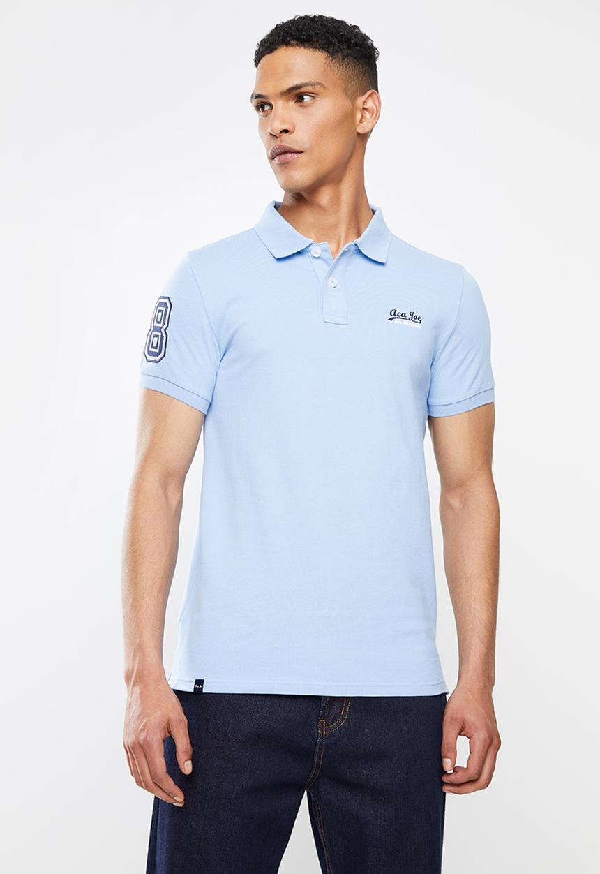 Aca Joe - Chest emb short sleeve golfer - sky blue