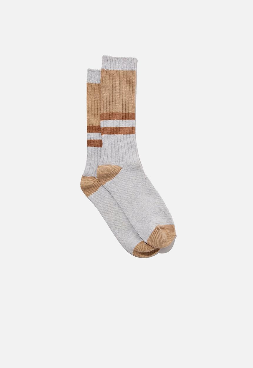 Rubi - Sporty cosy sock - ecru/cocoa bean stripe