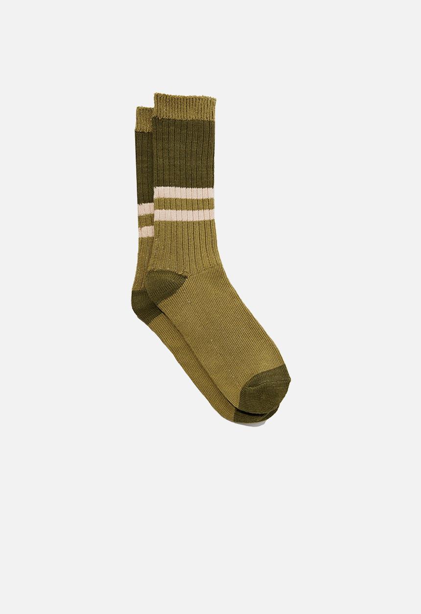 Rubi - Sporty cosy sock - dusty olive/silver stone stripe