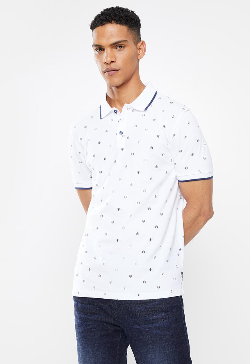 GUESS - Guess all over dot short sleeve golfer - pure white