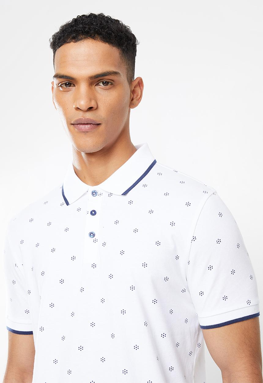 GUESS - Guess all over dot short sleeve golfer - pure white