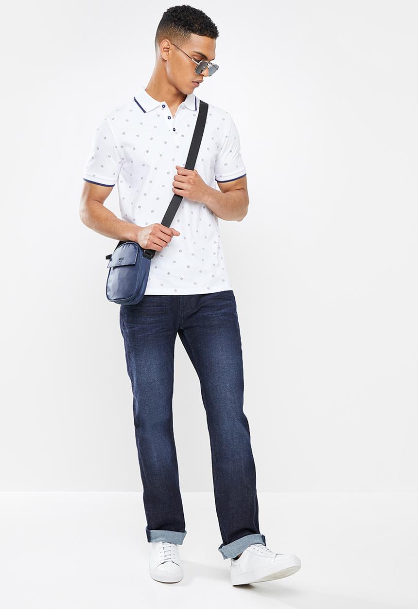 GUESS - Guess all over dot short sleeve golfer - pure white