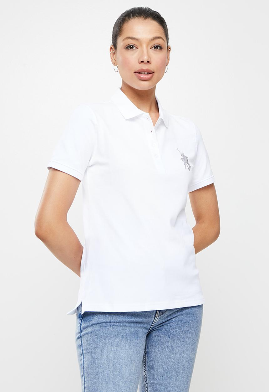 POLO - Belle short sleeve rhinestone golfer - white