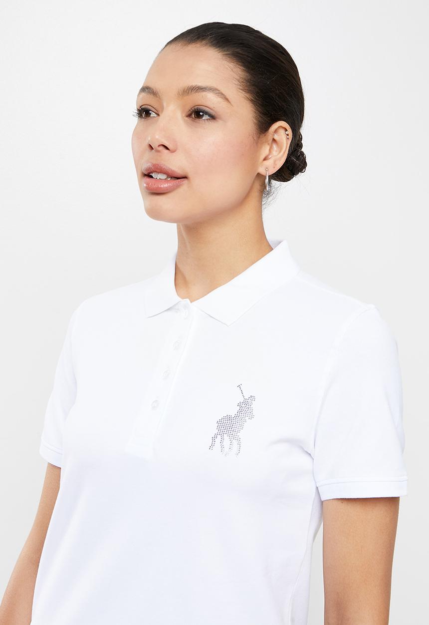 POLO - Belle short sleeve rhinestone golfer - white