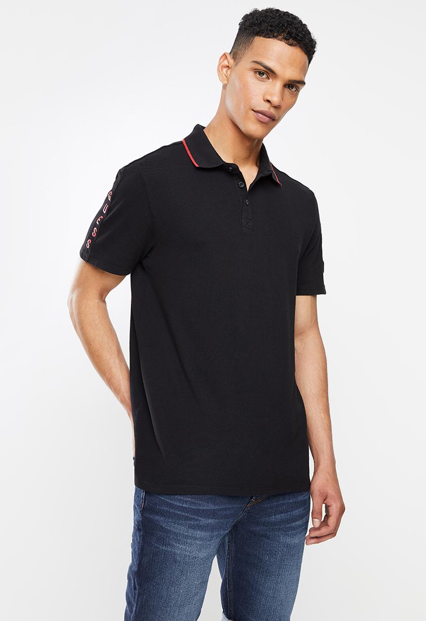 GUESS - Pique short sleeve tape polo - jet black