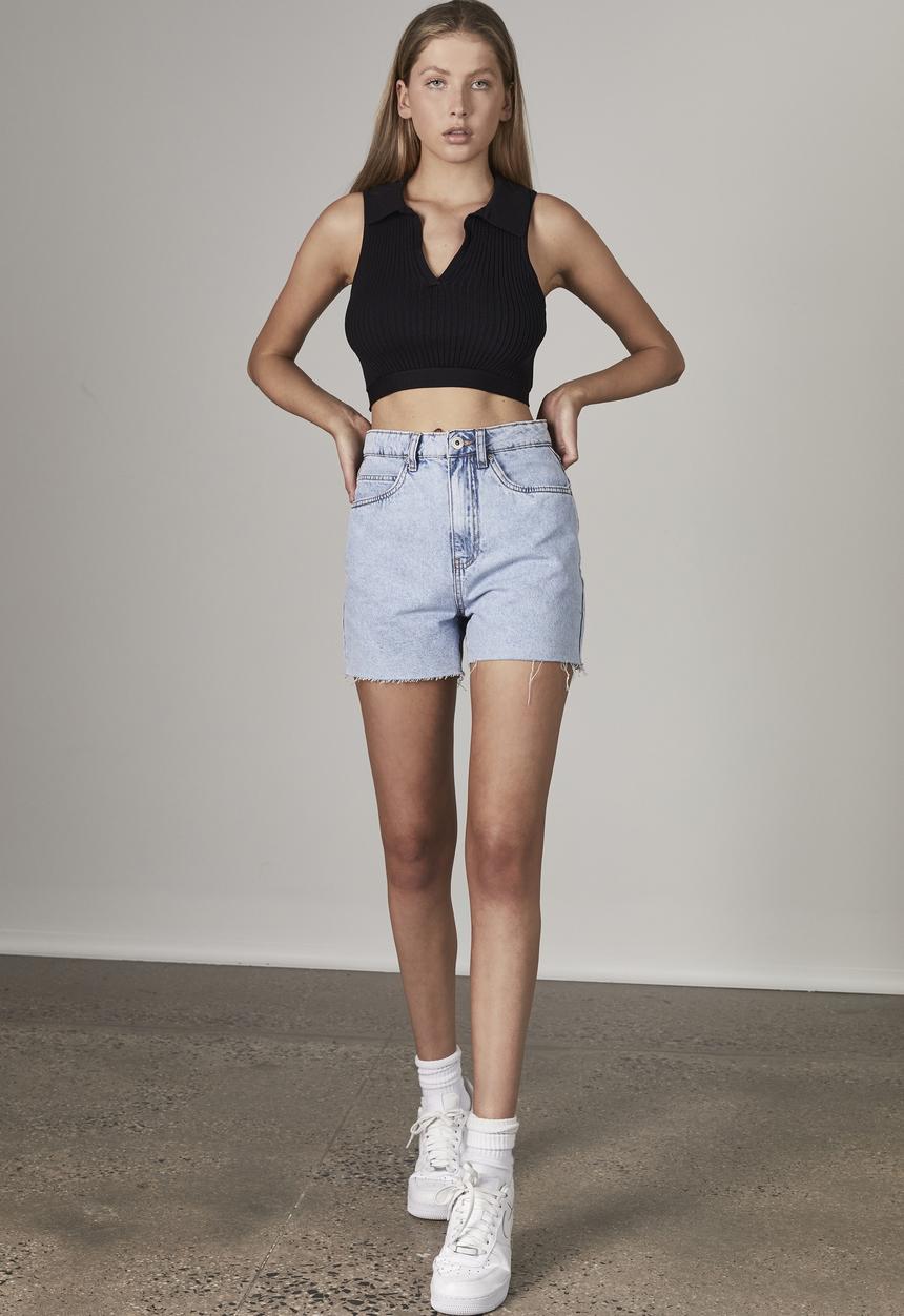 Factorie - High rise relaxed denim short - maya blue