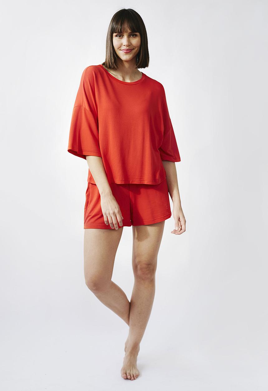 Me&B - Wide elastic fleece knit shorts - red