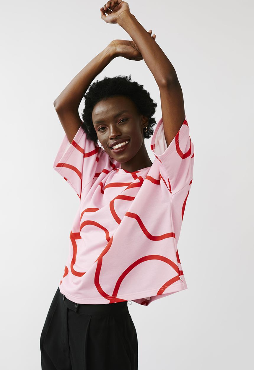 Me&B - Oversized viscose fleece tee - pink & red 