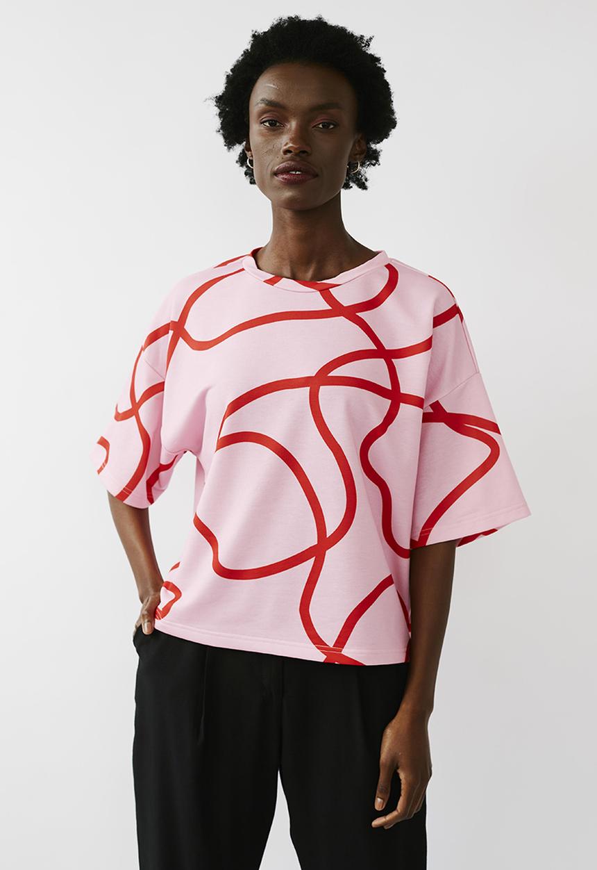 Me&B - Oversized viscose fleece tee - pink & red 