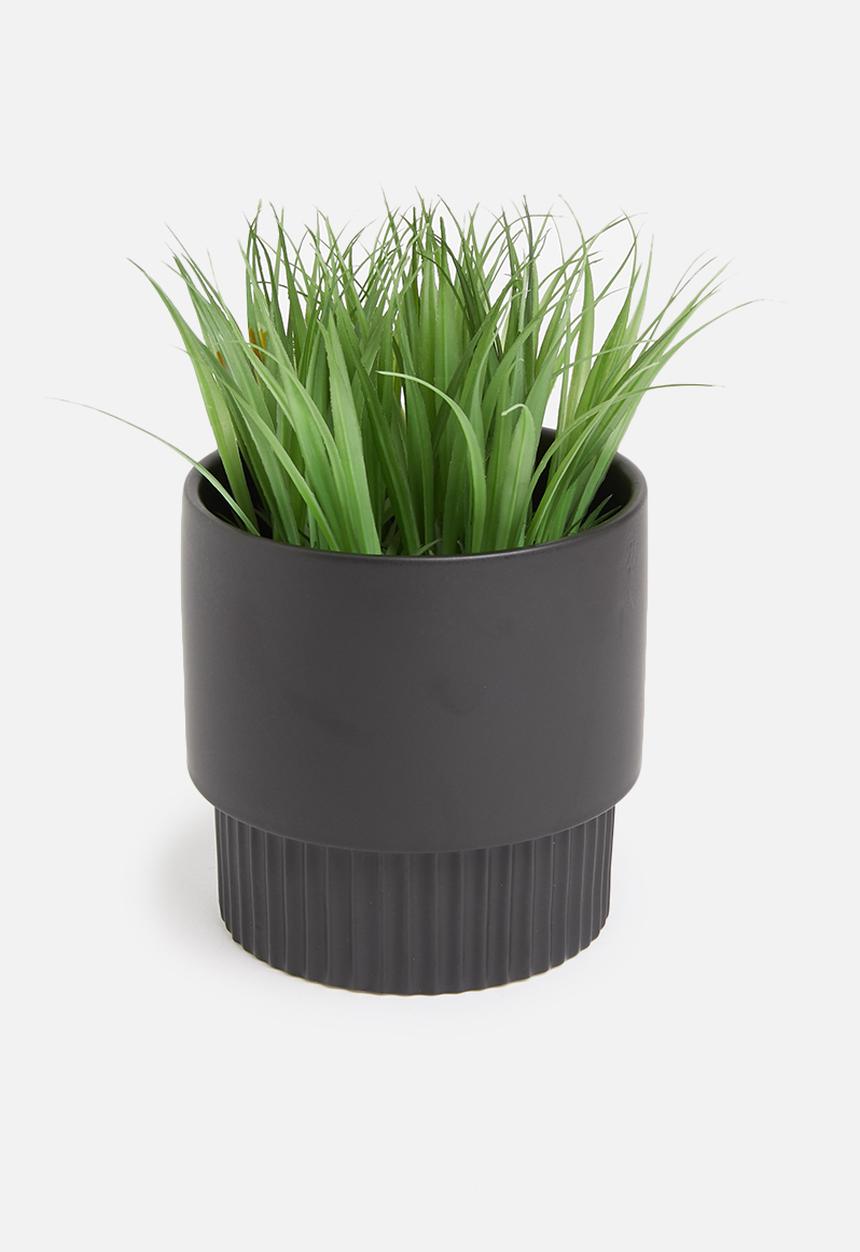 Present Time - Ribbed plant pot large - black