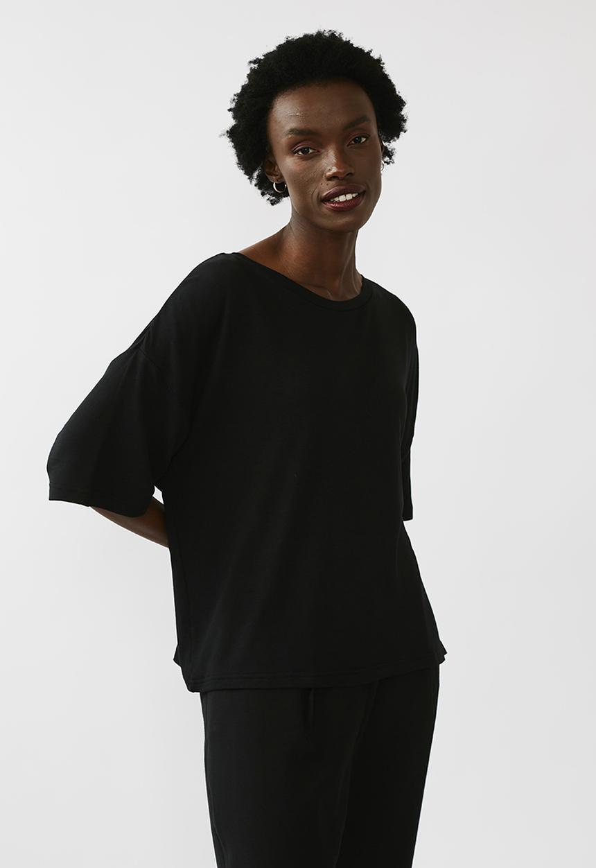 Me&B - Oversized viscose fleece tee - black