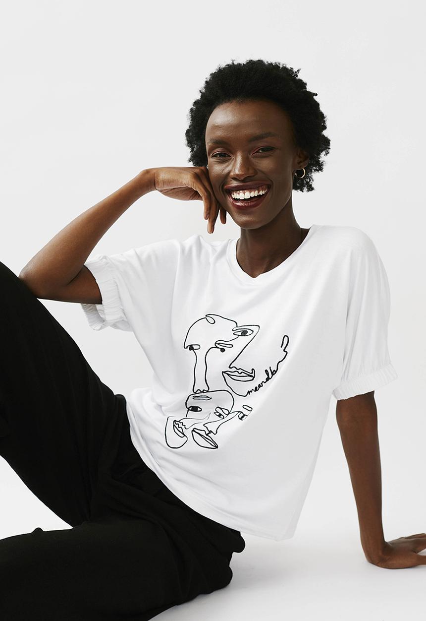 Me&B - Embroidered tee with sleeve detail - white