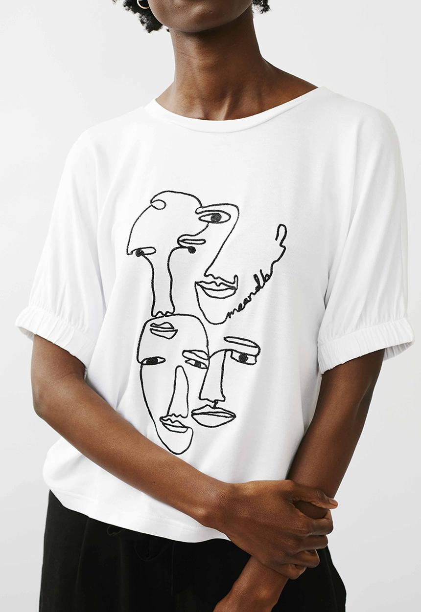 Me&B - Embroidered tee with sleeve detail - white