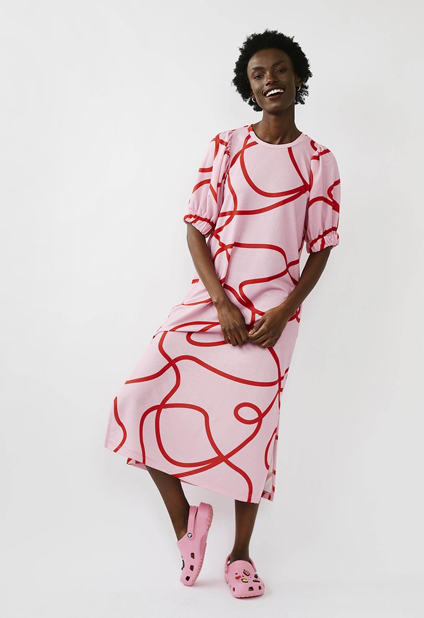 Me&B - Easy tee dress - pink & red 