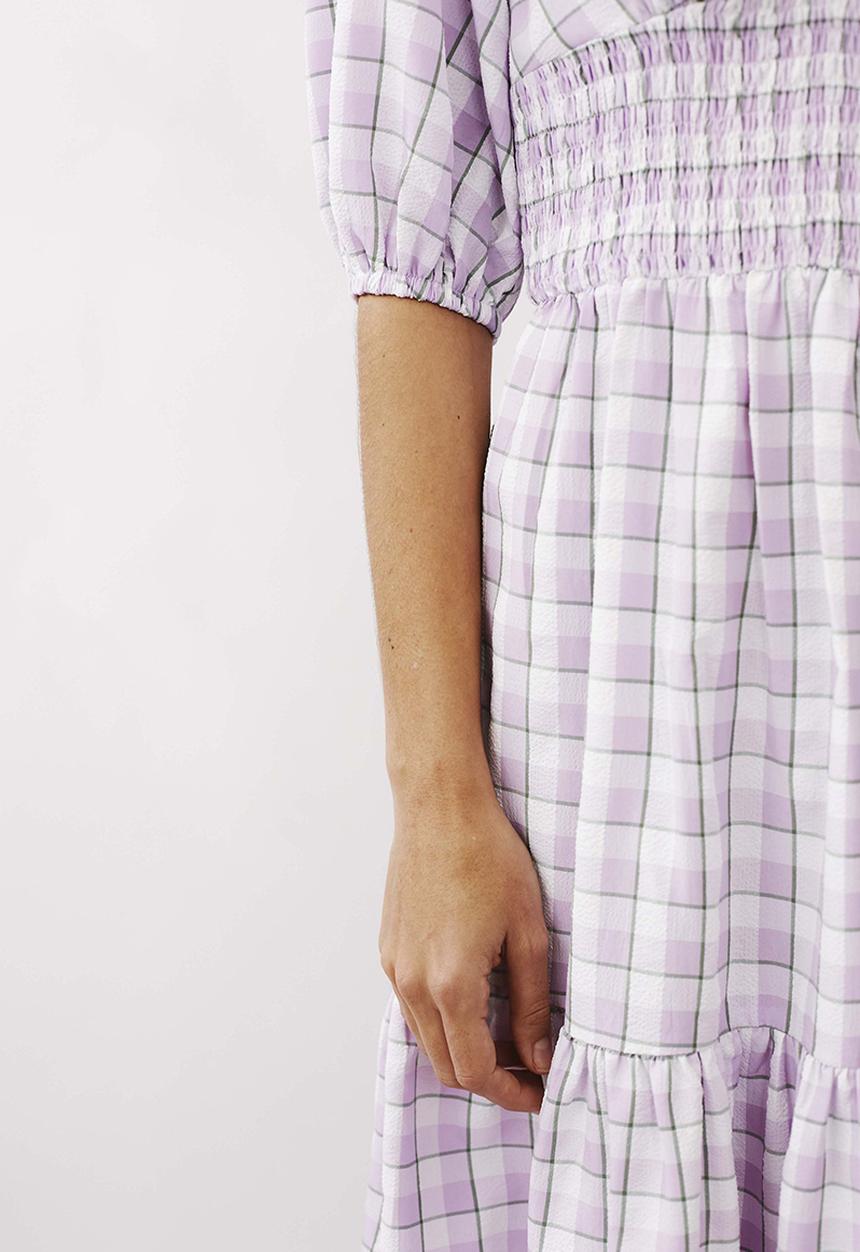 Me&B - Shirred basque midi dress with puff sleeves - lilac 