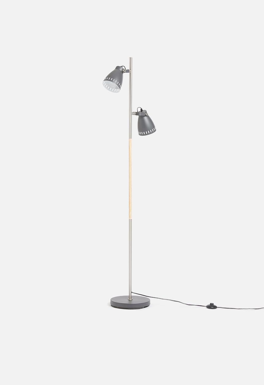 Present Time - Floor lamp mingle wood print nickle - grey 