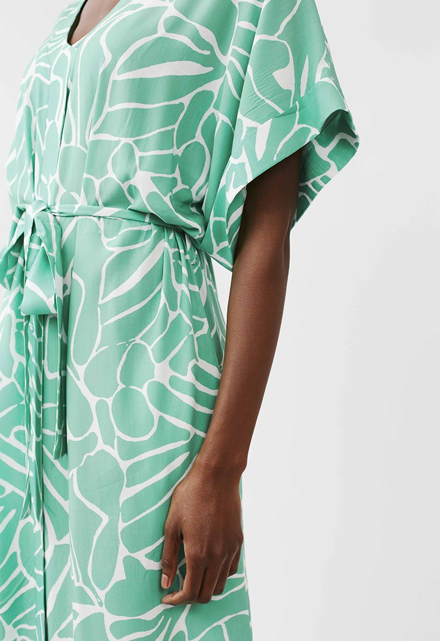 Me&B - Kimono sleeve V-neck button through dress - green & white