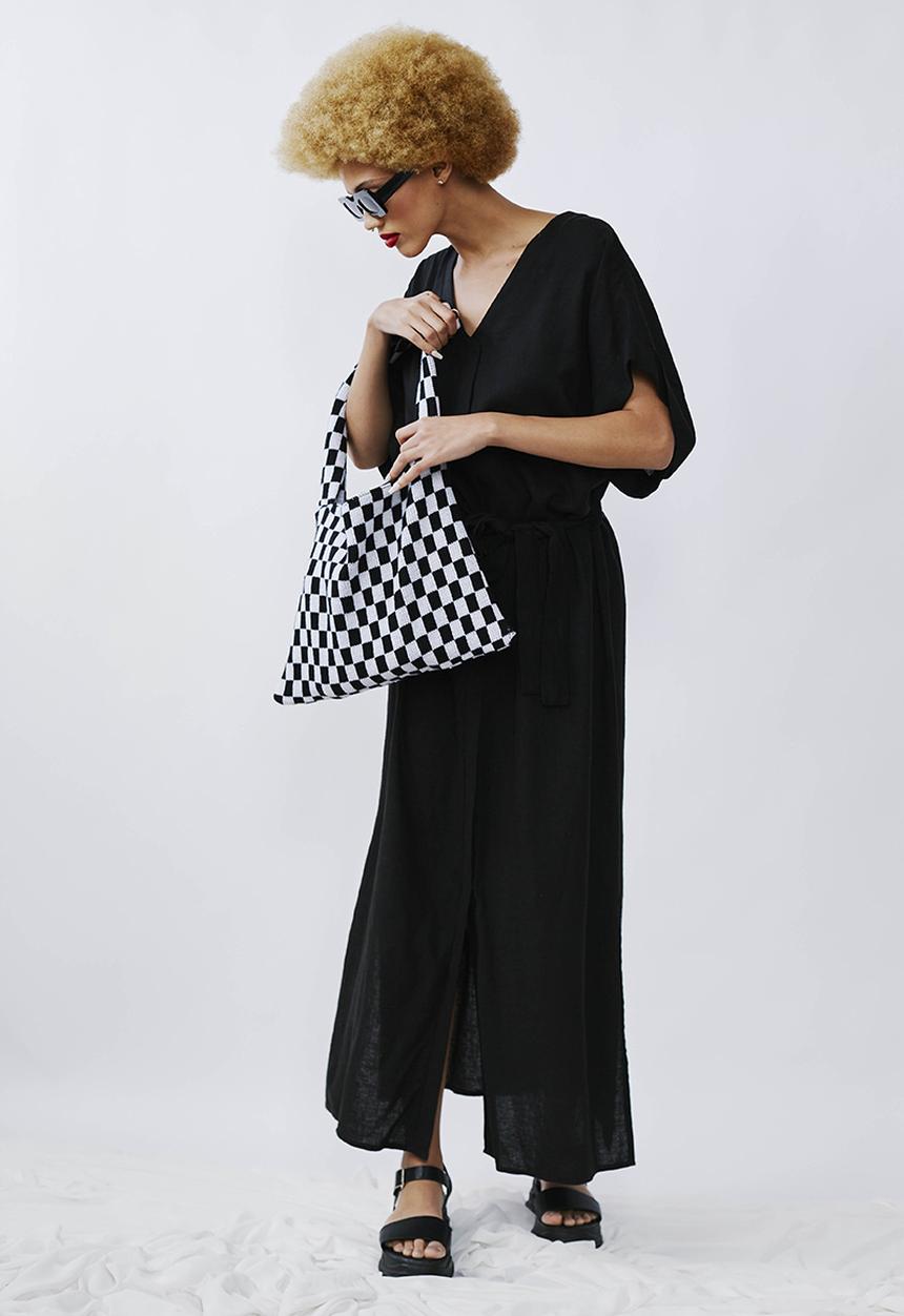 Me&B - Kimono sleeve V-neck button through dress - black
