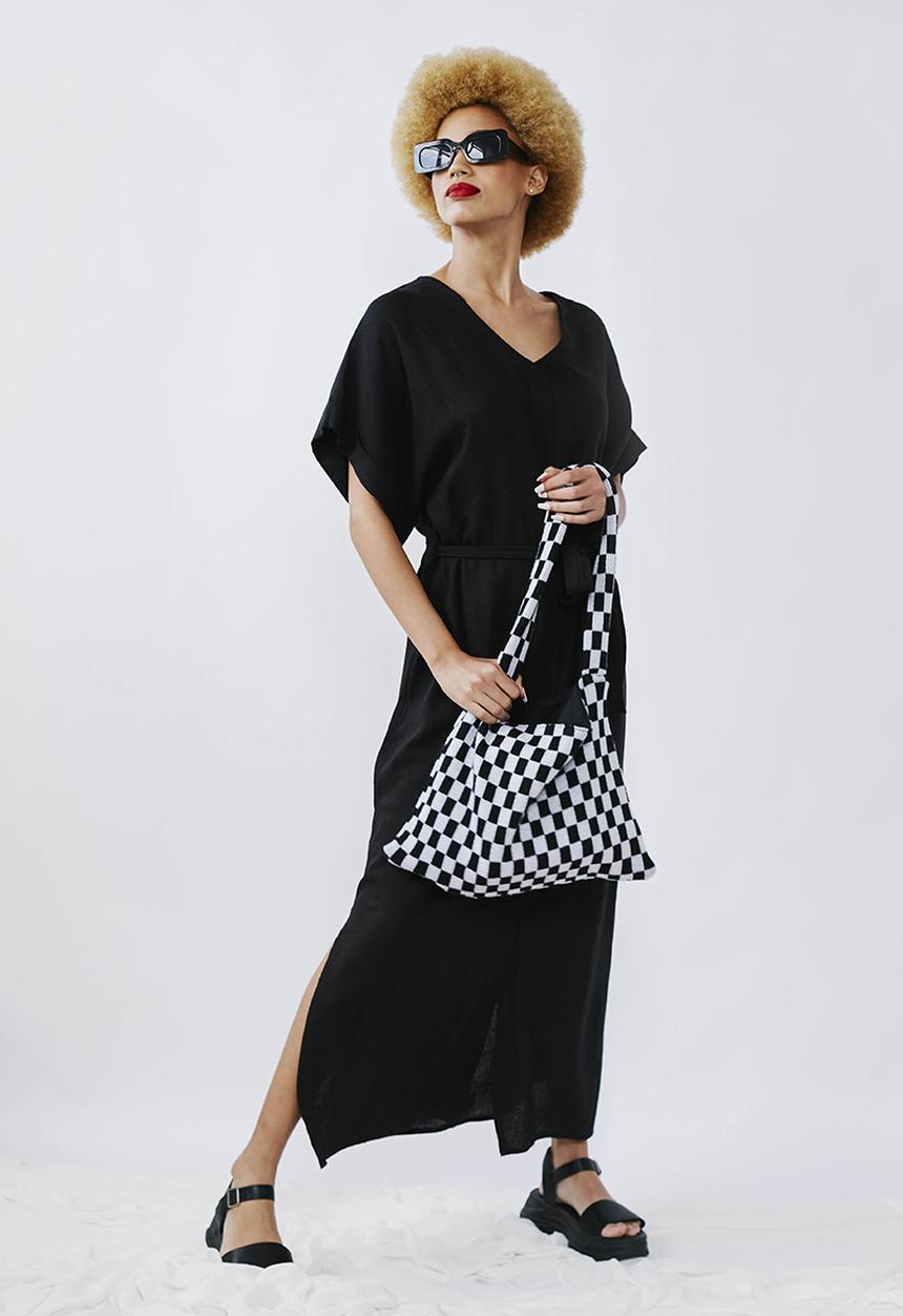 Me&B - Kimono sleeve V-neck button through dress - black