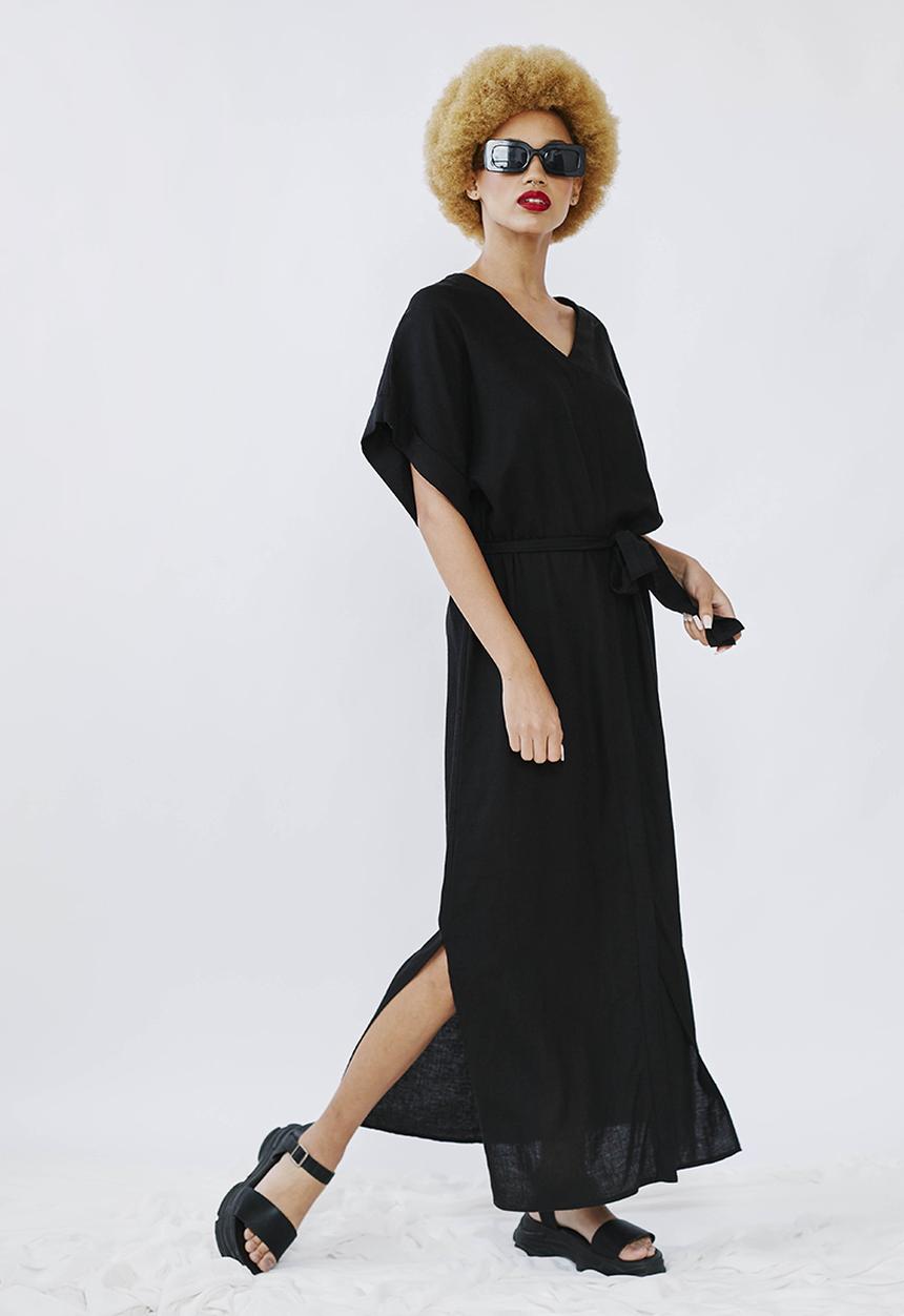 Me&B - Kimono sleeve V-neck button through dress - black
