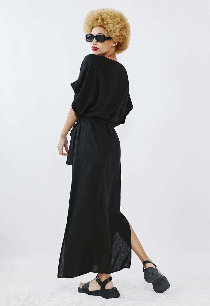Me&B - Kimono sleeve V-neck button through dress - black