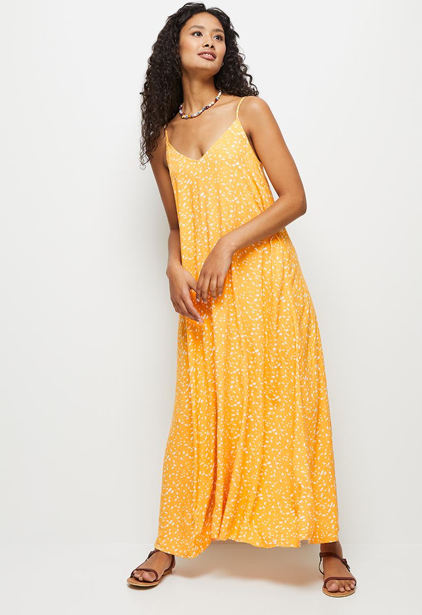 MILLA - Trapeze dress with back tie - mustard spot