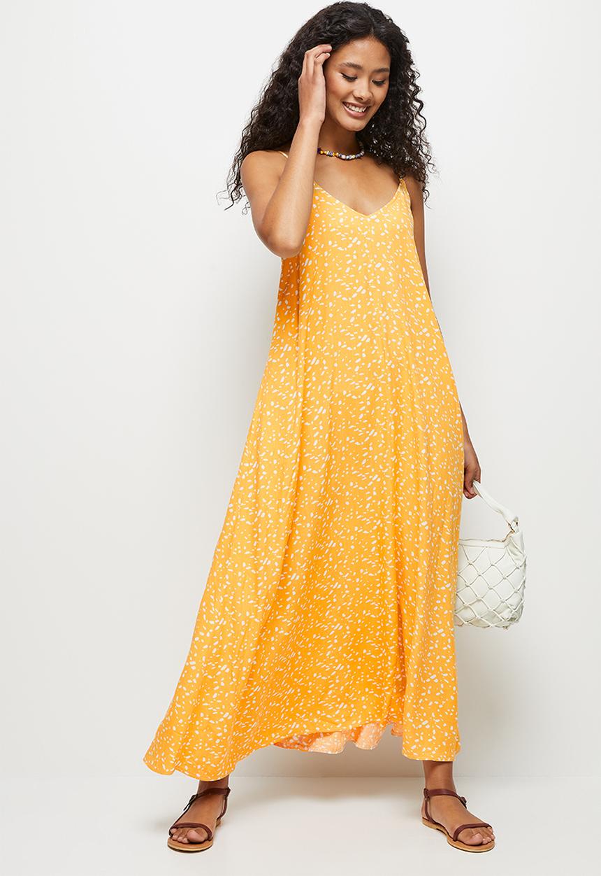 MILLA - Trapeze dress with back tie - mustard spot
