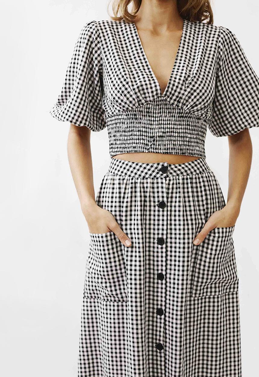 Me&B - Button through a-line skirt - black & white 